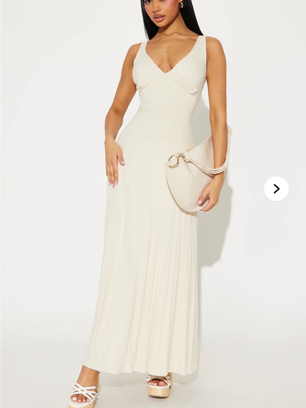 Fashion Nova Cream linen Sleeveless V-Neck Maxi  Dress